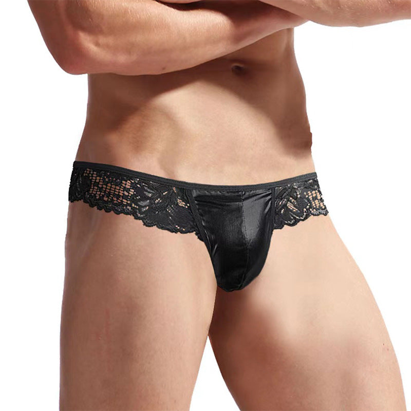 Men's underwear sexy mid-waist briefs Faux leather lace string back th   Baby Boxx Lingerie