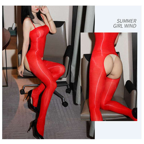 Ultra-Thin Super Shiny Horse Oil Suspender Tube Top - Full Body Stockings with Open Bottom Design Stocking lingerie Jumpsuit (Online Exclusive)